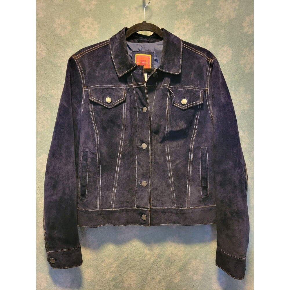 Isaac Mizrahi for Target Large Blue Suede Leather Trucker Jacket Women's Rock